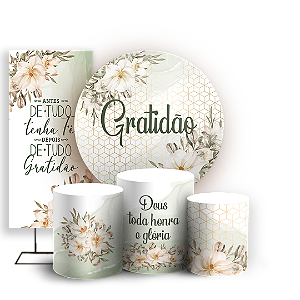 Capas Painel Redondo Trio Cilindro e Faixa Lateral Sublimado - Gratidão