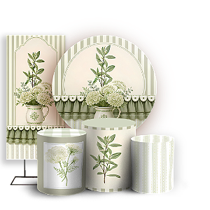 Capas Painel Redondo Trio Cilindro e Faixa Lateral Sublimado - Floral Verde