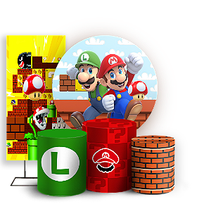 Capas Painel Redondo Trio Cilindro e Faixa Lateral Sublimado - Super Mario