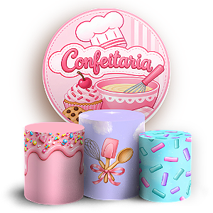 Capas Painel Redondo e Trio Cilindro Sublimado - Confeitaria