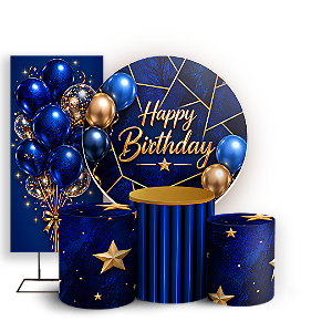 Capas Painel Redondo Trio Cilindro e Faixa Lateral Sublimado - Happy Birthday