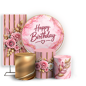 Capas Painel Redondo Trio Cilindro e Faixa Lateral Sublimado - Happy Birthday