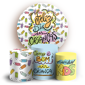 Capas Painel Redondo e Trio Cilindro Sublimado - Dia das Crianças