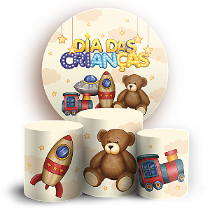 Capas Painel Redondo e Trio Cilindro Sublimado - Dia das Crianças