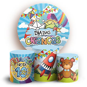 Capas Painel Redondo e Trio Cilindro Sublimado - Dia das Crianças