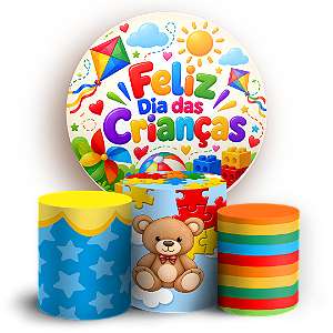 Capas Painel Redondo e Trio Cilindro Sublimado - Dia das Crianças