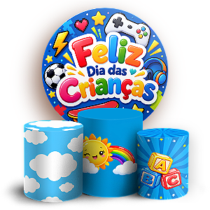 Capas Painel Redondo e Trio Cilindro Sublimado - Dia das Crianças
