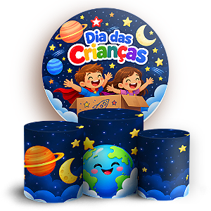 Capas Painel Redondo e Trio Cilindro Sublimado - Dia das Crianças