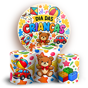 Capas Painel Redondo e Trio Cilindro Sublimado - Dia das Crianças