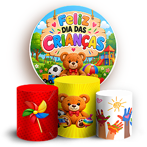 Capas Painel Redondo e Trio Cilindro Sublimado - Dia das Crianças