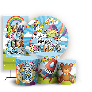 Capas Painel Redondo Trio Cilindro e Faixa Lateral Sublimado - Dia das Crianças