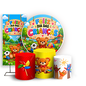 Capas Painel Redondo Trio Cilindro e Faixa Lateral Sublimado - Dia das Crianças