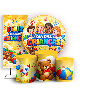 Capas Painel Redondo Trio Cilindro e Faixa Lateral Sublimado - Dia das Crianças