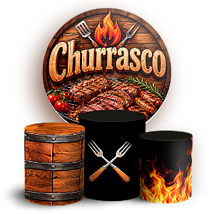 Capas Painel Redondo e Trio Cilindro Sublimado - Churrasco