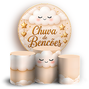 Capas Painel Redondo e Trio Cilindro Sublimado - Chuva de Bênçãos