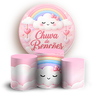 Capas Painel Redondo e Trio Cilindro Sublimado - Chuva de Bênçãos