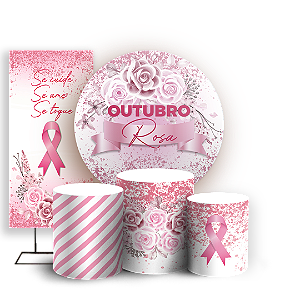 Capas Painel Redondo Trio Cilindro e Faixa Lateral Sublimado - Outubro Rosa