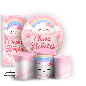 Capas Painel Redondo Trio Cilindro e Faixa Lateral Sublimado - Chuva de Bênçãos
