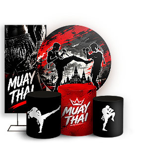 Capas Painel Redondo Trio Cilindro e Faixa Lateral Sublimado - Muay Thai