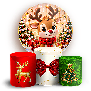 Capas Painel Redondo e Trio Cilindro Sublimado - Feliz Natal