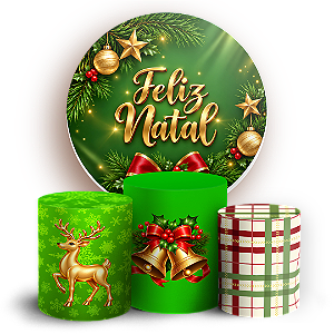 Capas Painel Redondo e Trio Cilindro Sublimado - Natal Verde