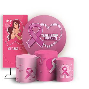 Capas Painel Redondo Trio Cilindro e Faixa Lateral Sublimado - Outubro Rosa