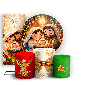 Capas Painel Redondo Trio Cilindro e Faixa Lateral Sublimado - Feliz Natal