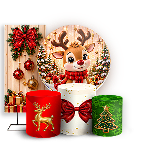 Capas Painel Redondo Trio Cilindro e Faixa Lateral Sublimado - Feliz Natal