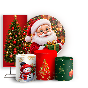 Capas Painel Redondo Trio Cilindro e Faixa Lateral Sublimado - Feliz Natal
