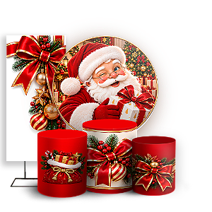 Capas Painel Redondo Trio Cilindro e Faixa Lateral Sublimado - Feliz Natal