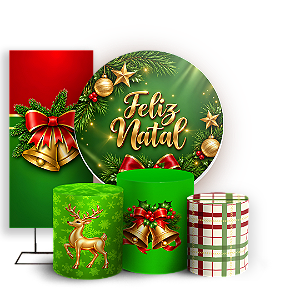 Capas Painel Redondo Trio Cilindro e Faixa Lateral Sublimado - Natal Verde
