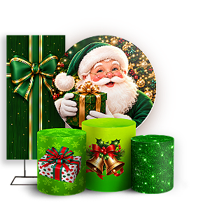 Capas Painel Redondo Trio Cilindro e Faixa Lateral Sublimado - Natal Verde