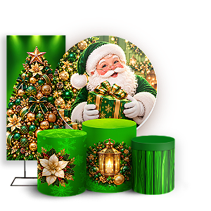 Capas Painel Redondo Trio Cilindro e Faixa Lateral Sublimado - Natal Verde