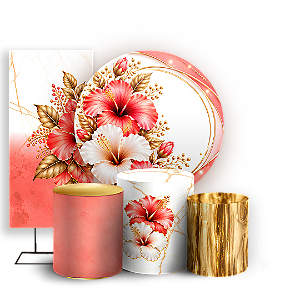 Capas Painel Redondo Trio Cilindro e Faixa Lateral Sublimado - Tropical Floral