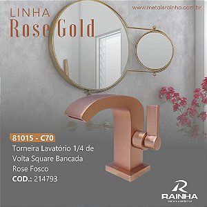 Torneira Lavatório Square Rose Fosco 1/4 Volta Bancada