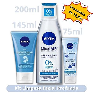 Kit - Nivea Facial Nutritivo _ Facial Sabonete Gel Equilibrio Protetor + Esfoliante Blueberry + Água Micelar Solução 7 em 1