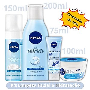 Kit - Nivea Facial Nutritivo _ Mouse de Limpeza + 2em1 Leite e Tônico + Esfoliante Blueberry + Creme Nutritivo