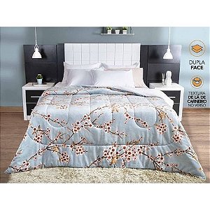 COBERDROM FLEECE DUPLA FACE CASAL AZUL FLORAL 200mX2,20m