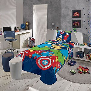 Jogo De Cama Microfibra Solteiro Estampado Avengers 2 Peças
