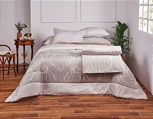 Jogo De Cama Queen 100% Poliester Com 4 Peças Bege