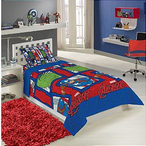 JOGO DE CAMA INFANTIL 3-PEÇAS AVENGERS SOLTEIRO MICROFIBRA