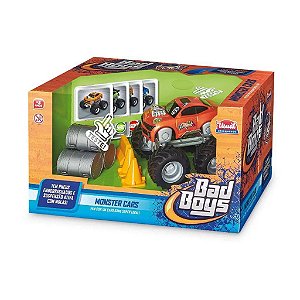 Carrinho Bad Boys Monster Cars Pick-Up Rico Reis com acessorios e card game - Usual Brinquedos
