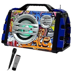Caixa Karaoke Bluetooth/usb/fm Microfone Azul HY-K98BT