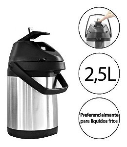Garrafa Térmica Inox 2,5Litros Bebidas Aguá Chimarrão Tereré