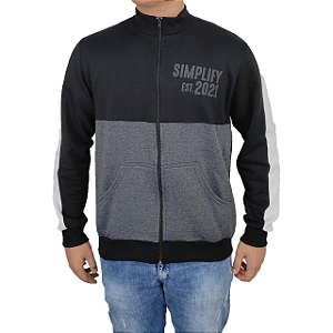 Jaqueta De Moletom Com Ziper Adulto Preto e Cinza Yellowl M