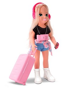 Boneca Viajante Com Mala e Acessorios Para Viagem