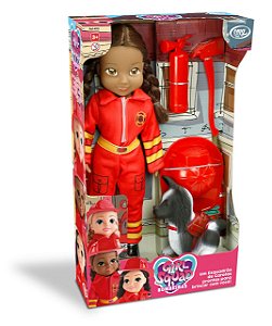 Boneca Bombeira Com Cachoro e Acessorios Negra