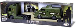 Caminhão Plataforma 82cm + Carro Comandos C/ Soldados - Omg