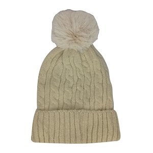 Touca Feminina Forrada Com pompom GorrO de inverno Bege