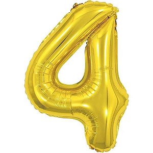 BALAO METALICO 40CM NUMERO 4 DOURADO NEOTRENTINA